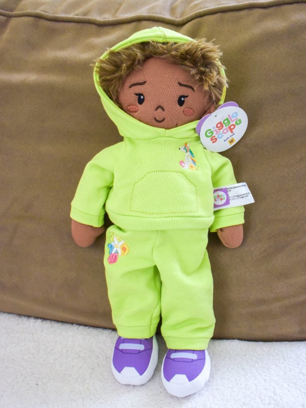 *Giggle Scape* 15" Soft Plush Doll with Lime Green Hoodie Sweatpack Outfit- NEW!